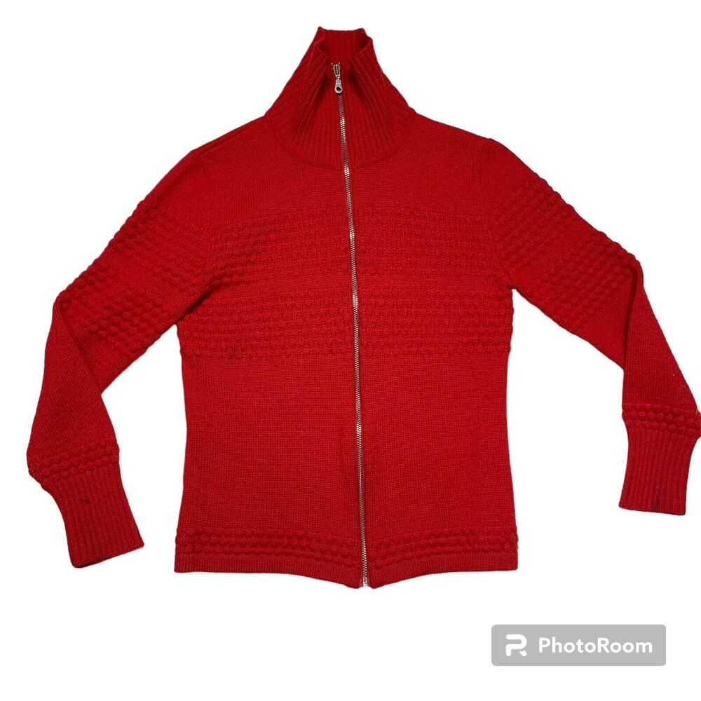 Sibin Linnebjerg Women’s Wool Blend Sweater Full Zip Red Fits XS